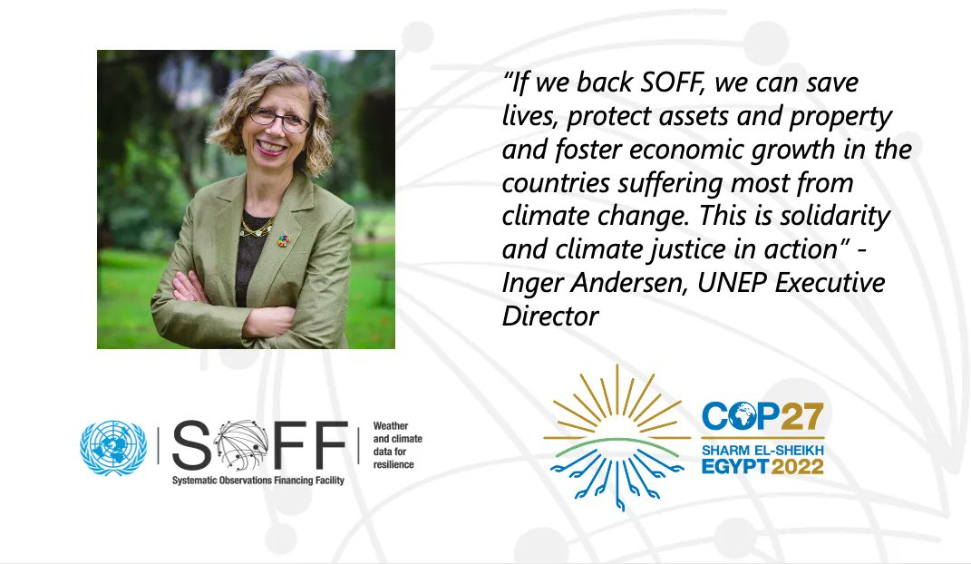 Countries at #COP27 pledged funding to the Systematic Observations Financing Facility (SOFF) to close the gaps in essential weather and climate data for the most vulnerable countries to strengthen resilience.

More via <a href="/WMO/">World Meteorological Organization</a>: bit.ly/3hxrdeL