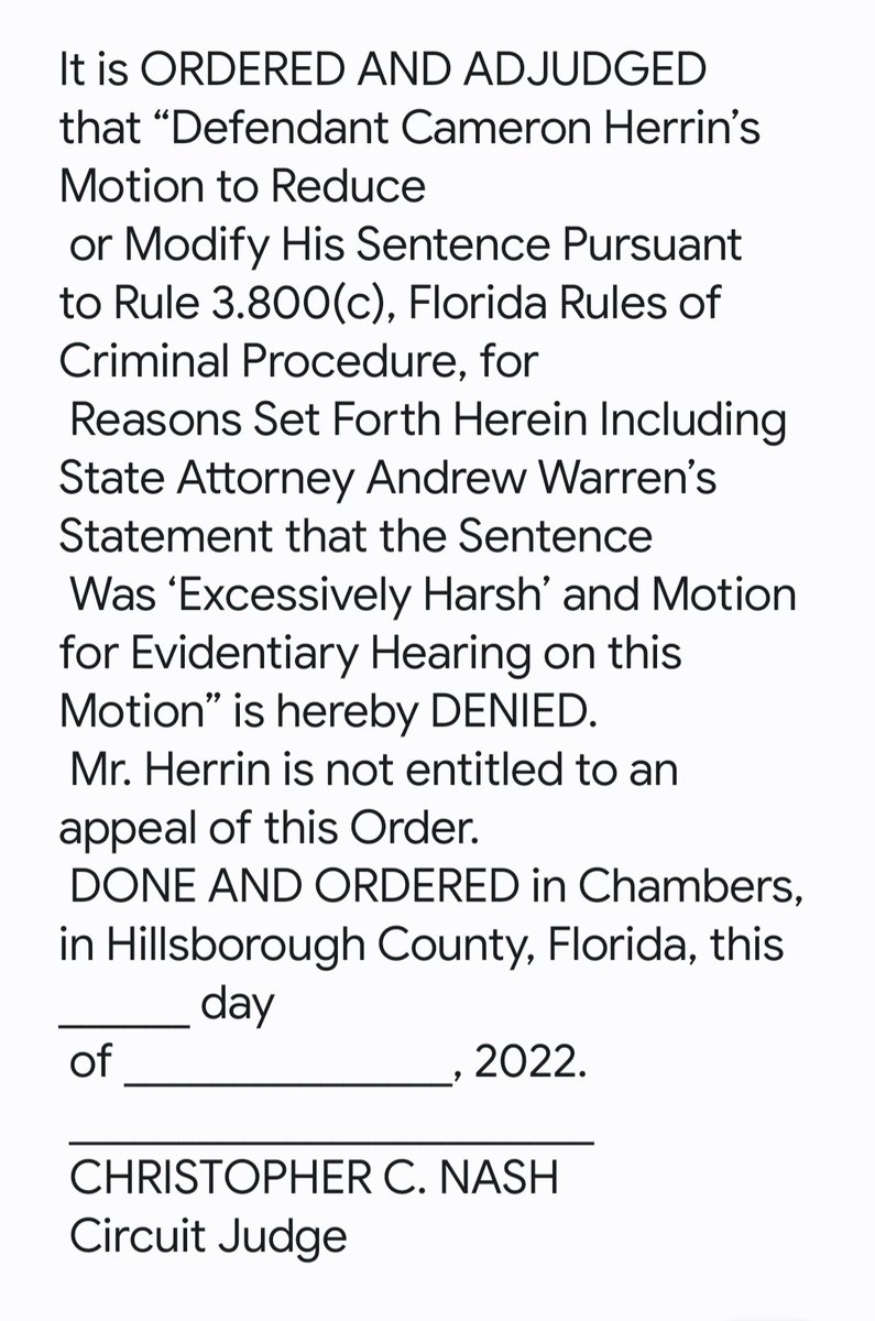 Lesly202012's tweet photo. TO BEGIN, JUDGE NASH DIDN'T HAVE TO TAKE CAMERON'S CASE. THAT'S STUPID IF HE WAS THE ONE WHO SENTENCED HIM TO 24 YEARS. HE ALREADY HAD AN ASSIGNED JUDGE AND IT IS JUDGE MARLEWSKI. THIS PROVES THE CORRUPTION OF THE US. HIS IS A SHAME AND DISGUSTING. @GovRonDeSantis  @13thCourtFL https://t.co/qhyfanhunP