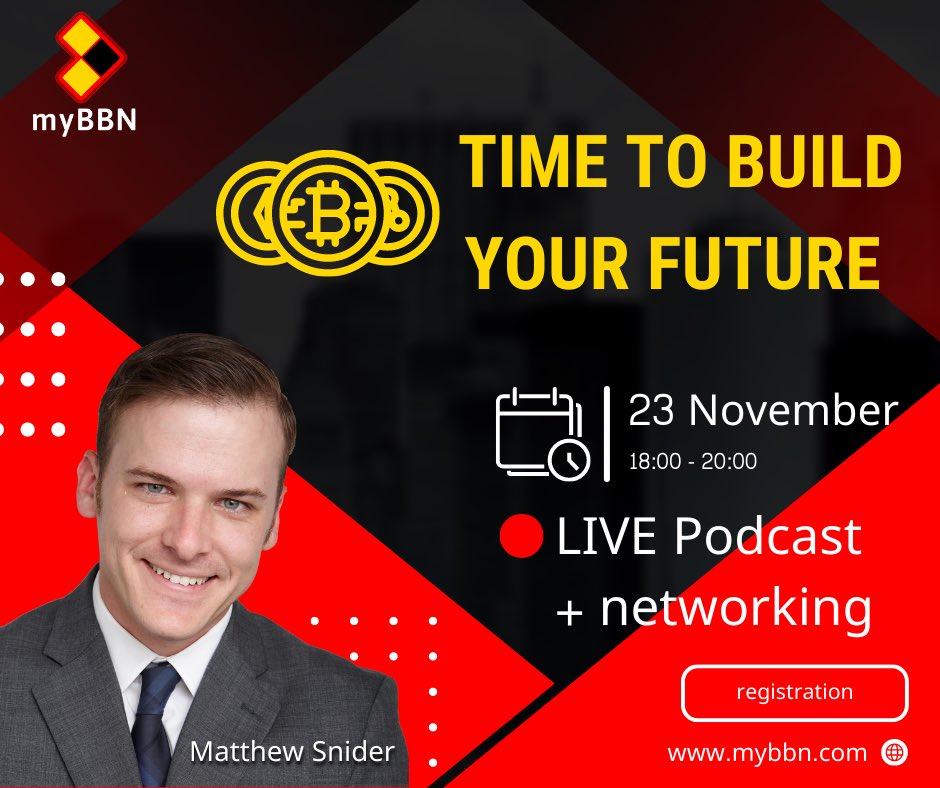 NOW‼️is the Time to Build Your Future

@block3strategy 🇺🇸 is a registered financial advisor &amp; #crypto industry pioneer leveraging #blockchain ecosystems, web3 platforms &amp; everything in between. 

Join us on 23/11 18:00 CET for 🔴LIVE Podcasting 👉 mybbn.com/events/expandi…