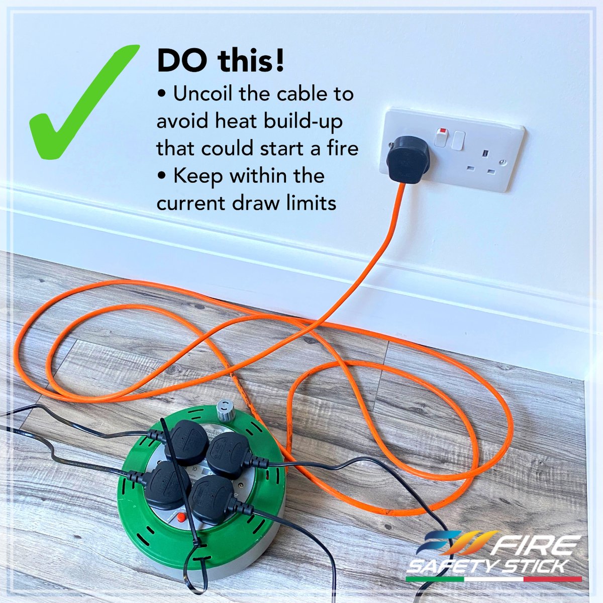 FireSafetyStick's tweet photo. Extension cables! 🔥
Make sure to uncoil the extension cable when in use and don't overload the sockets, this avoids the cable building heat, when tightly packed together. 🤔
#firesafety #fireaware #safetytips #electricalfire #fireextinguisher #homesafety #electricalfire https://t.co/BjG7N2owhi