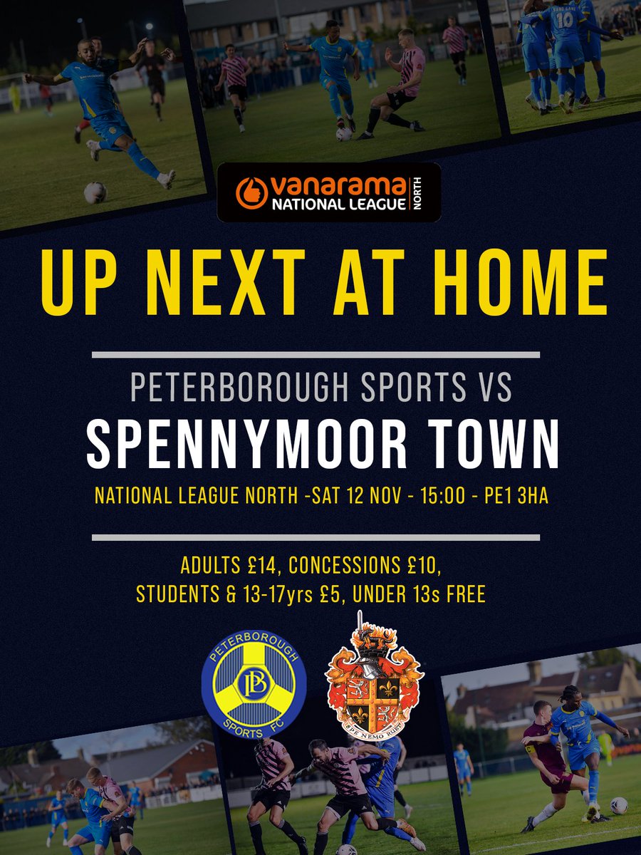 𝗨𝗣 𝗡𝗘𝗫𝗧🔜 After Monday's fantastic away win, Sports return to The Bee Arena this weekend as we host @SpennymoorTown! It is clear the @TheVanaramaNL North is super competitive so this promises to be yet another great game! Who's coming along?🔵🟡 #PSLFC #UpTheTurbines