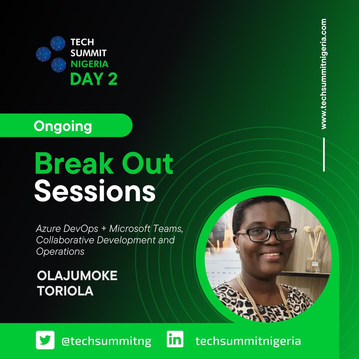 TechSummitNg's tweet photo. DAY 2 Breakout session with Olajumoke Toriola ongoing conversations about Azure DevOps + Microsoft Teams, Collaborative Development, and Operations

 #techsummitnigeria #techsummitng #microsoft #ai @soluwawumiju @KazeemCanTeach https://t.co/PmxaQ2pUbI