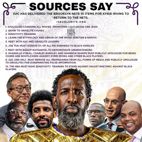 BishopNathanyel's tweet photo. These are the demands from Israel United In Christ for Kyrie Irving to return the NBA! https://t.co/I8D24RTi3r