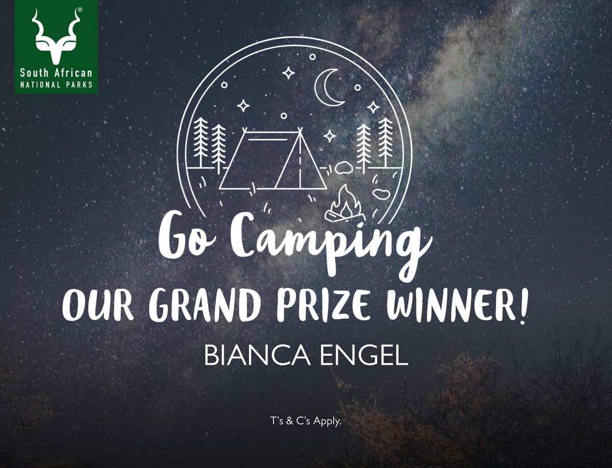 SANParks's tweet photo. GO CAMPING - GRAND PRIZE WINNER!
We hope that our #campconvert campaign has lit a fire in you to go exploring and #liveyourwild!
Drum roll please...
Congratulations to Bianca Engel who will be living their wild in a SANParks National Park of their choice for 3-nights! https://t.co/ypIRBJWG4f