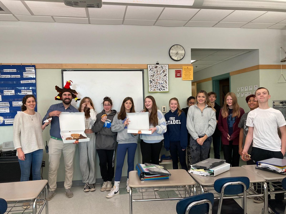 Ms. Schissel's homeroom earned donuts for breakfast as a prize for meeting their Turkey Trot fundraising goal.
