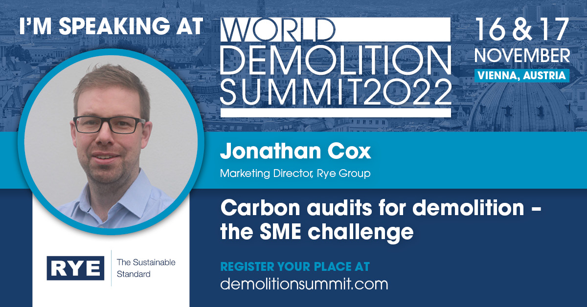 ryedemolition's tweet photo. This time next week, Jonathan Cox &amp; Ben Griffiths will be on stage at the #WorldDemolitionSummit #WDS2022 sharing the story of our #CarbonAudit journey and releasing results from our latest audit in pursuit of #NetZero

We hope to see you there.

#Demolition #Construction https://t.co/sS9Iarhxkd