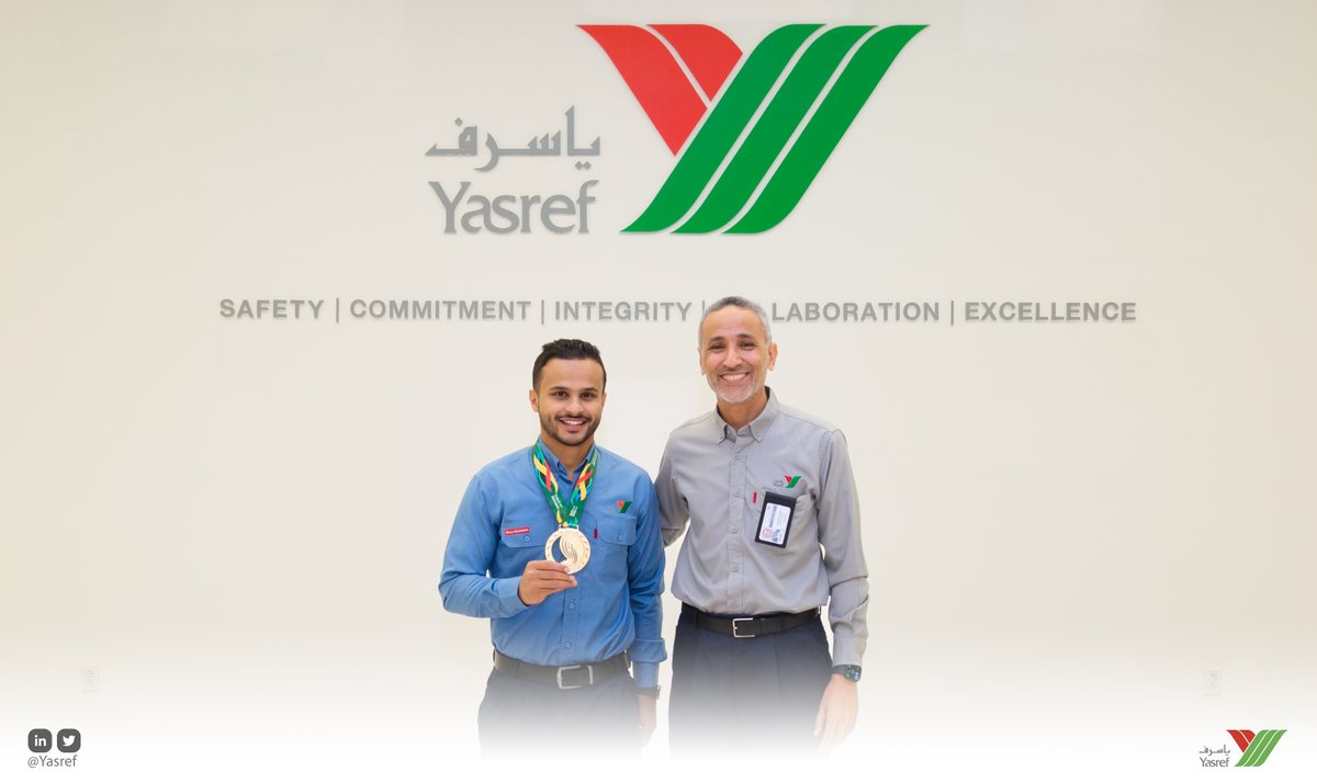 Yasref's tweet photo. تهنئ شركة ينبع أرامكو سينوبك للتكرير (ياسرف) المحدودة، البطل إسماعيل شعبي من إدارة التشغيل، على حصده للميدالية الذهبية في رياضة الجمباز ضمن #دورة_الألعاب_السعودية_2022  والمقامة بالرياض تحت رعاية خادم الحرمين الشريفين الملك #سلمان_بن_عبدالعزيز حفظه الله.
#بيننا_أبطال 
#ياسرف https://t.co/zYT3qR5kFh