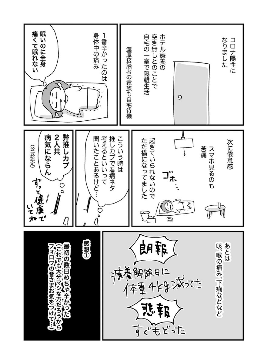 コロナ陽性で自宅療養した日記(1/2)
役立つことは描いてありません 