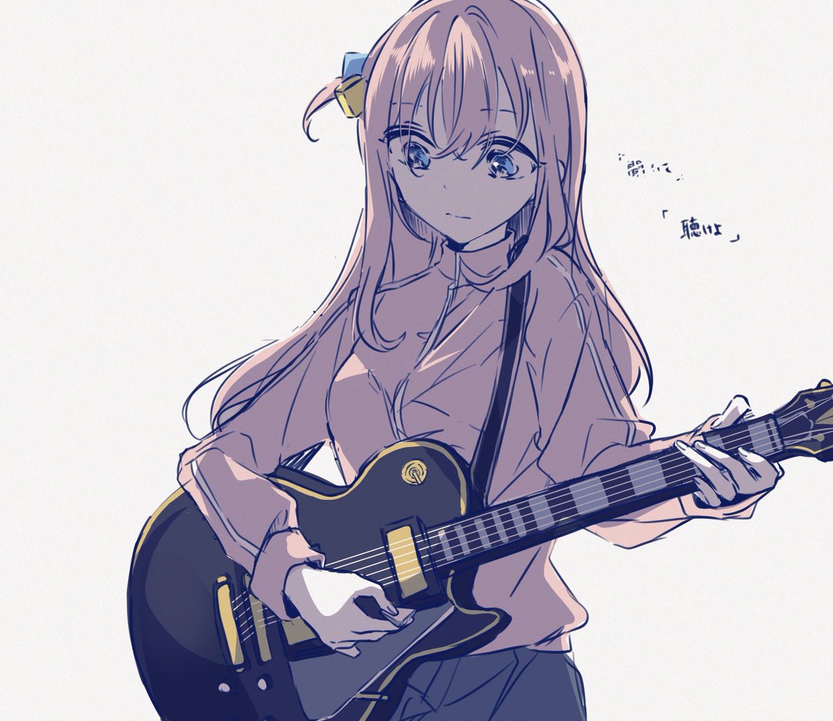 gotou hitori 1girl instrument solo guitar cube hair ornament track jacket pink hair  illustration images