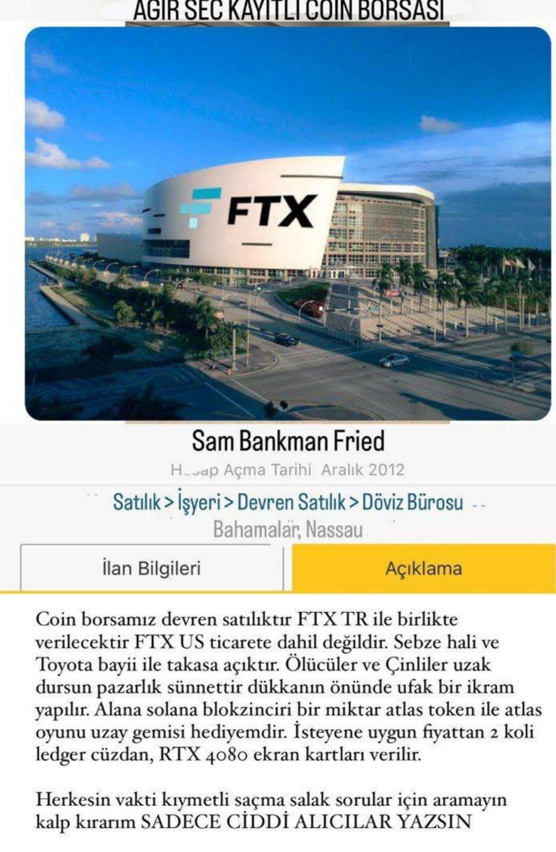 Sonunda buda oldu sahibinden.com satılığa çıkarılan @FTX_TR borsa ilanı 😂

#USDT #FTT #FTXTR #ftx #kripto #Bitcoin #sam