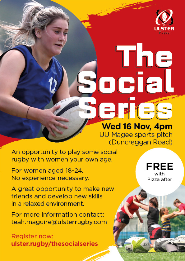 🎊 𝙏𝙃𝙀 𝙎𝙊𝘾𝙄𝘼𝙇 𝙎𝙀𝙍𝙄𝙀𝙎 🏉 

Next week at @uususport Magee sports pitch, we're hosting another night of our Social Series.

Here's how to sign up 👇 
ulster.rugby/thesocialseries