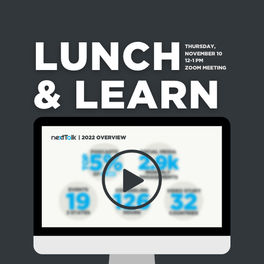 nextTalkOrg's tweet photo. See ya later today! Lunch and Learn is the perfect time to learn more about where your money goes when you donate to #nextTalk and ask any questions about what's on the horizon in 2023. Register at https://t.co/hadXwFLlgb, and we'll see you on Zoom! https://t.co/UvBifACVNC