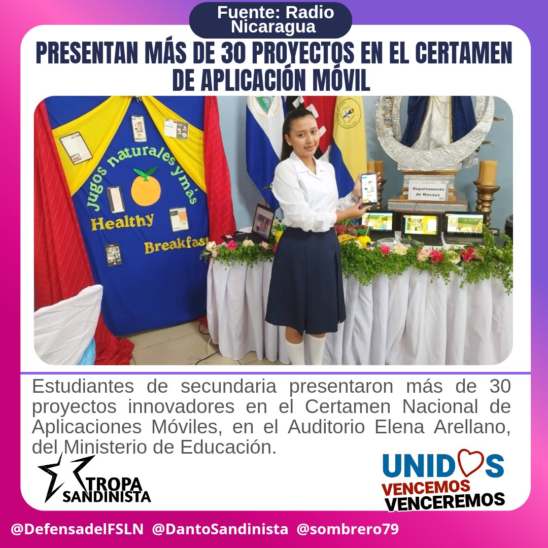 #Nicaragua Presentan más de 30 proyectos en el certamen de aplicación móvil.
#UnidosVencemosVenceremos
#TropaSandinista seguimos #EnDefensadelFSLN ✌️🔴⚫💪🇳🇮