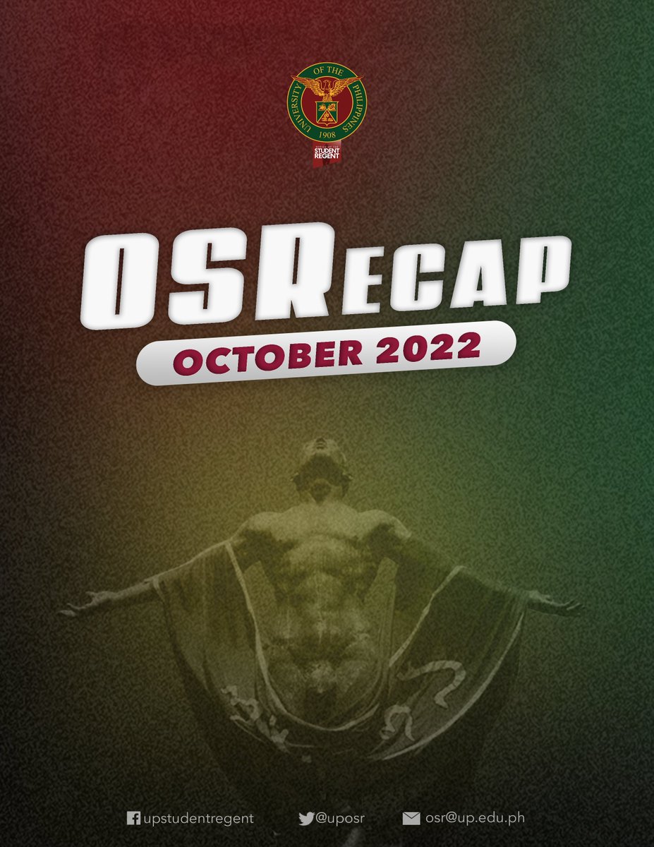 uposr's tweet photo. READ: #OSRecap for the Month of October 2022
In the month of October, the UP Office of the Student Regent continues to uphold and assert our rights as students and as citizens in every endeavor.
View the full report here: https://t.co/T5aWFobPem
#NoToBudgetCuts
#UPPrexy https://t.co/4oH5iQHzZU