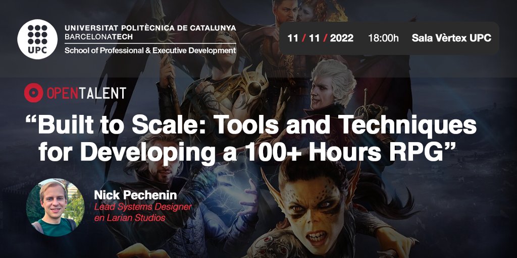 Mañana tenemos presentación del proyecto del Máster #UPCVideoGames, a las 18 horas.
Contaremos con la conferencia inicial de Nick Pechenin, Lead Systems Designer en <a href="/larianstudios/">Larian Studios</a> sobre su último proyecto <a href="/BaldursGate3/">Baldur's Gate 3</a>.
Estáis invitad@s! bit.ly/mvglarian