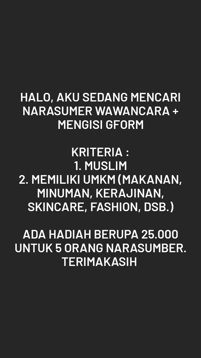 Halo, aku sedang mencari narasumber untuk tugasku. Barangkali ada yang bersedia untuk diwawancarai silahkan ketuk dm ku, terimakasih
#zonauang #zonaba