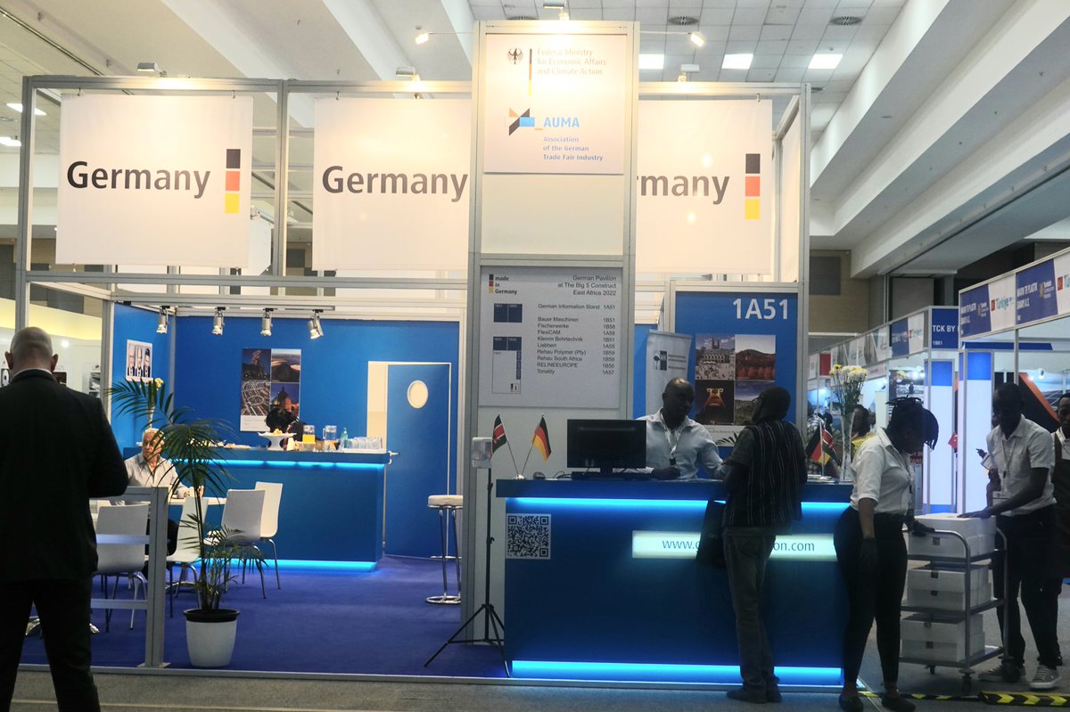 GermanyinKenya's tweet photo. The #Big5Construct Trade Fair @SaritEXPOCentre in #Nairobi is happening today &amp; tomorrow! Visit the 🇩🇪 Pavilion and see the latest #MadeInGermany construction brands. 7 🇩🇪 companies showcasing: #Bauermaschinen #Fischer #Flexicam #Klemm #Rehau #RelineEurope #Tonality https://t.co/19q9fTBWMm