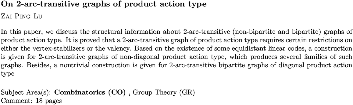 arxiv.org/abs/2211.04848…
Z P Lu
On 2-arc-transitive graphs of product action type