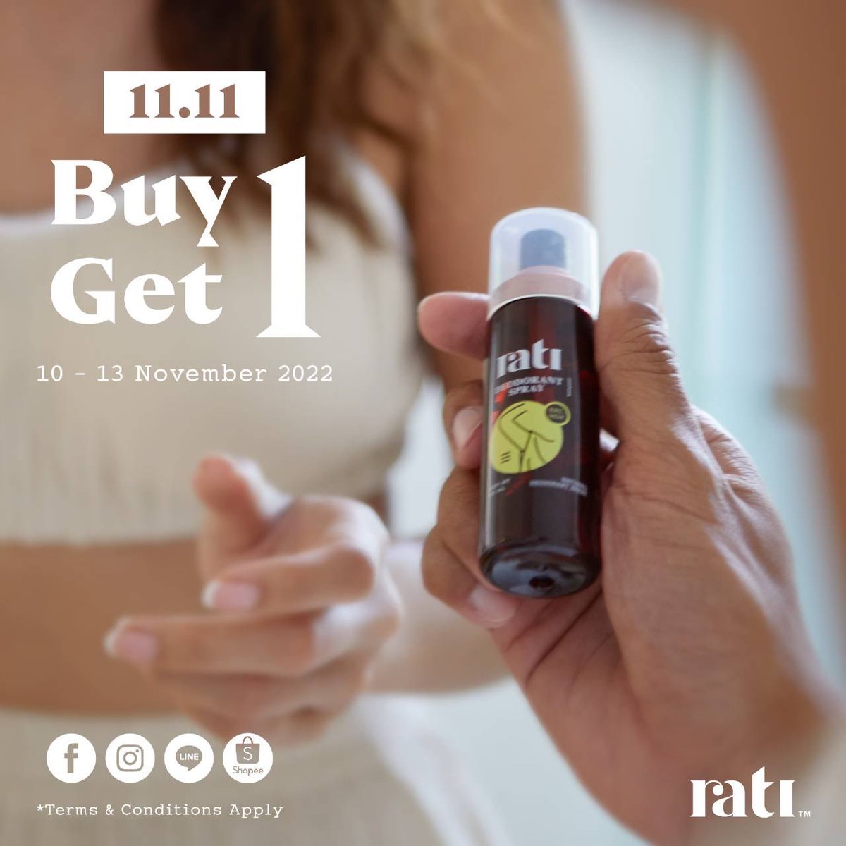 ratibkk's tweet photo. 🔥Special 11.11🔥 ลดแรงทุกรายการ 
10 - 13 พฤศจิกายนนี้เท่านั้น💛 

ช็อปเลย
LINE my shop : https://t.co/vlR6H6M013
Shopee : https://t.co/2AshoN5zsX

#รติแปลว่าความรัก 
#ให้รติดูแลร่างกายที่รัก 
#รติไม่แพ้รักแร้ไม่ดำ
#สเปรย์ระงับกลิ่นกายจากธรรมชาติ 
#ratibkk #naturaldeodorant https://t.co/KfUdY2KAJQ