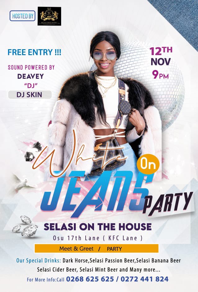 SelasiOTH's tweet photo. Lets party 💃💃🕺🕺 / white on jean party / sat 12th nov @SelasiOTH  with on the house and dark horse made “special”its gonna be massive 😎 see you  https://t.co/PfrXRmpdLE https://t.co/2Gr11vX0gr