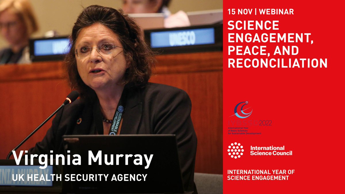 IYSE2027's tweet photo. We are pleased to welcome Virginia Murray as one of the speakers at our webinar "Science Engagement, Peace, and Reconciliation". 💬🕊

Join us online and discuss with us!
🗓 15 NOV, 14.00-15.15 CET

Register here ➡️ https://t.co/a7VLXur5jw

#ScienceEngagement #IWOSP https://t.co/v2w5gwjyrJ