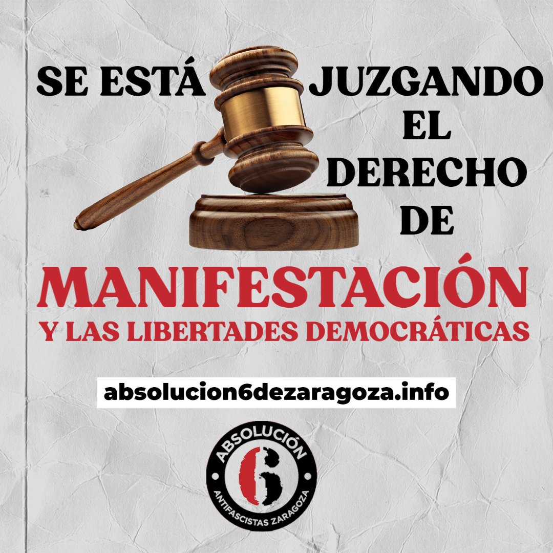 La campaña @Absolucion6Zgz es necesaria para evitar que entren a prisión por esta condena injusta y para señalar un proceso judicial que niega la presunción de inocencia. Firma y difunde el manifiesto: absolucion6dezaragoza.info #Absolución6deZaragoza