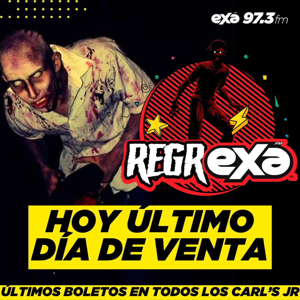 formulaags's tweet photo. 💥ULTIMO DIA DE VENTA
Es tu última oportunidad de obtener uno de los últimos boletos para la carrera #RegrExa en cualquier sucursal de Carl's Jr. y en #RadioUniversal
#zombies
#polvodecolores
#LucesNeon
#Motel
#ATL
#Andresse
#carreraatletica
#Aguascalientes https://t.co/Tll1avbrxD
