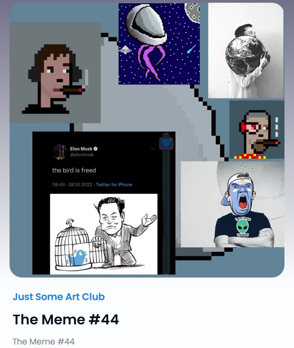 The Meme 

Listed for 8 $ETH

You can see <a href="/elonmusk/">Elon Musk</a> here 

🔗opensea.io/assets/ethereu…

Grab it if you can afford it

#NFTs #nftart #nftcollector #NFTdrops #NFTGiveaways #nftcommunity  #nftartist #NFTsales #BAYC #MAYC #ElonMusk