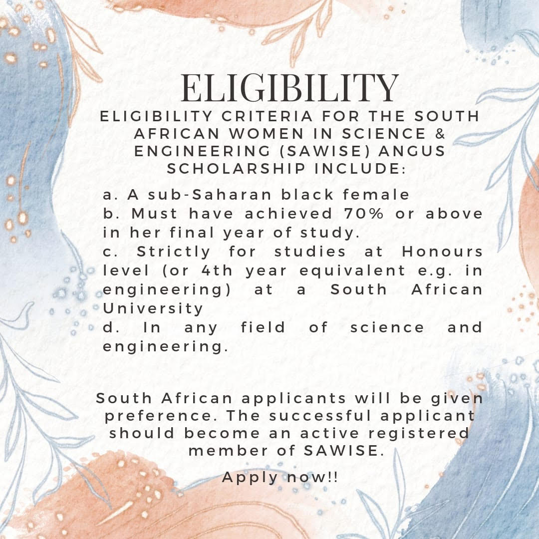 The_SAWISE's tweet photo. Do you know of a young women who is passionate about a career in the STEM field?  #SAWISE has officially opened up applications for the 2023 Angus Scholarship to the value of R15 000.00 https://t.co/fjO0NOtCGI