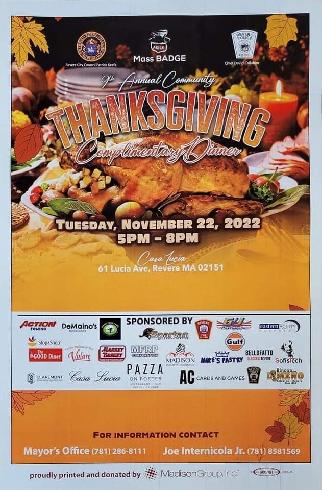 CarolBeachmont's tweet photo. Dear Families:
You are invited to come and enjoy the 9th Annual Community Thanksgiving Complimentary Dinner, Nov. 22 from 5:00-8:00 p.m. at Casa Lucia. https://t.co/tTEKG1uror