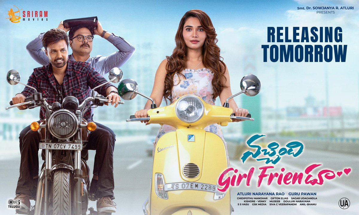 srirammovies's tweet photo. #NacchindiGirlfriendu ๐ฉโโค๏ธโ๐จ Releasing Tomorrow ๐ฅ
Don't Miss this Wholesome Entertainment Package in Theaters โค๏ธโ๐ฅ๐ฟ
Tickets ๐๏ธ
-https://t.co/5AHTwS7bPV
#NGFfromNov11th
@UsUday19 @Jeniferemmanu11 #MadhuNandan @iamdinosaar @GuruDepuru @GiftonElias @AtluriNRao #GiriKoduri https://t.co/ZjJSFxsCJW
