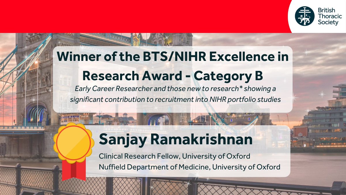 British Thoracic Society (BTS) (@btsrespiratory) on Twitter photo We wish to congratulate Sanjay Ramakrishnan as one of the prizewinners at this year's Winter Meeting.
#BTSWinter2022
<a href="/NIHRresearch/">National Institute for Health and Care Research</a> We wish to congratulate Sanjay Ramakrishnan as one of the prizewinners at this year's Winter Meeting.
#BTSWinter2022
<a href="/NIHRresearch/">National Institute for Health and Care Research</a>
