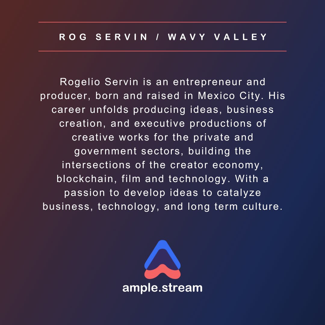 Meet our Creators!
<a href="/wavyvalley/">🌊 Wavy Valley 🤙</a> Producer: Rog Servin🎬

Link up/follow: <a href="/rogservin/">Rog</a> 
🤝
instagram.com/rogservin
linkedin.com/in/rogelioserv…

#MeetTheCreators #Film3 
AMPLE.Stream - built on #NEAR