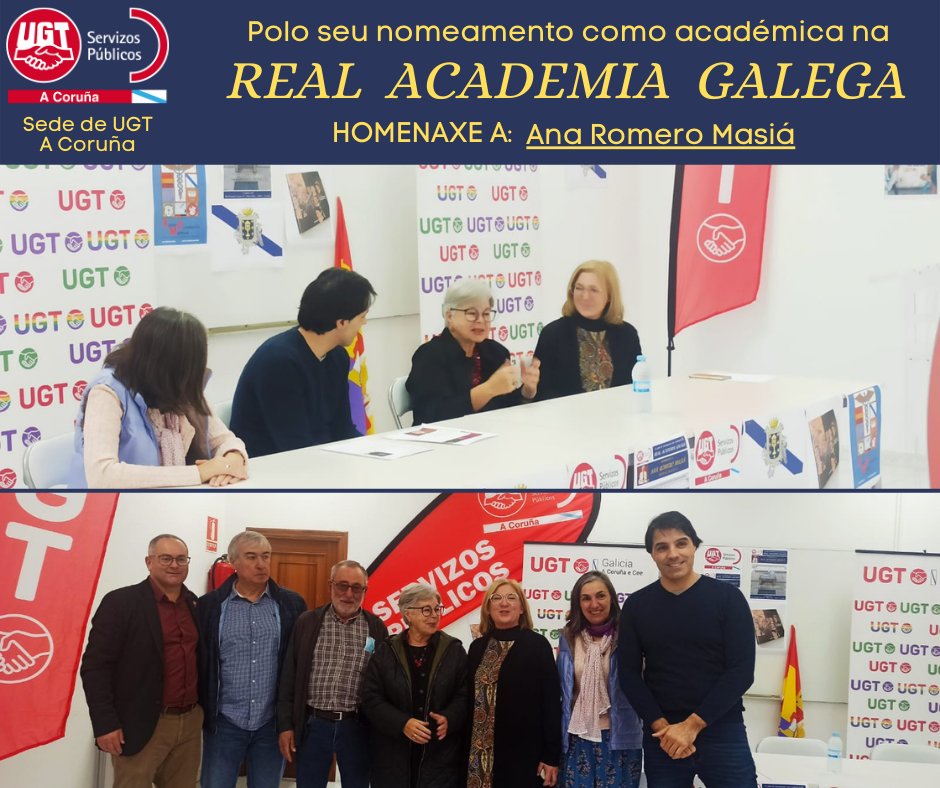 UGT_SP_Galicia's tweet photo. Hoxe na nosa sede de #UGT #ACoruña homenaxeamos a Ana Romero Masiá polo seu nomeamento na Real Academia Galega.
#Noraboa‼️ https://t.co/d89vtx2KZz