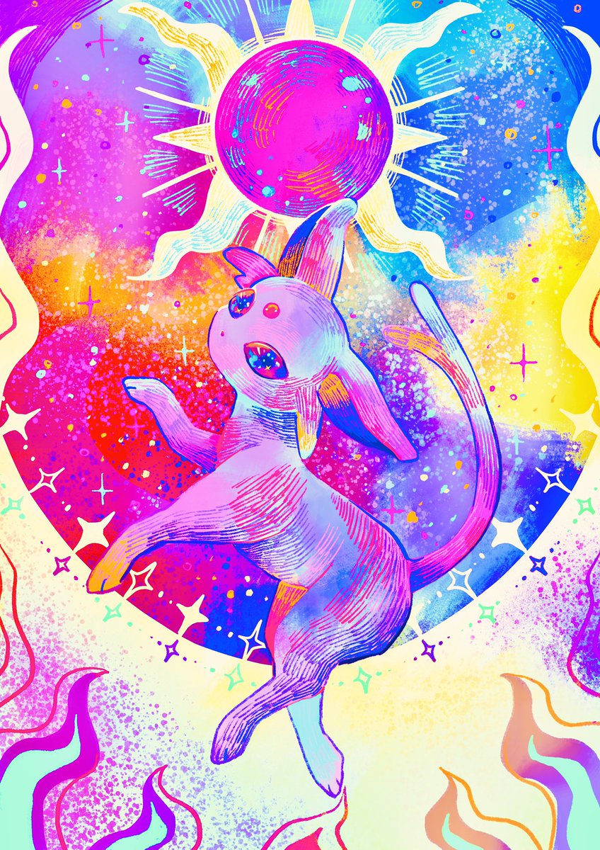 espeon pokemon (creature) no humans solo full body sparkle colorful multicolored background  illustration images