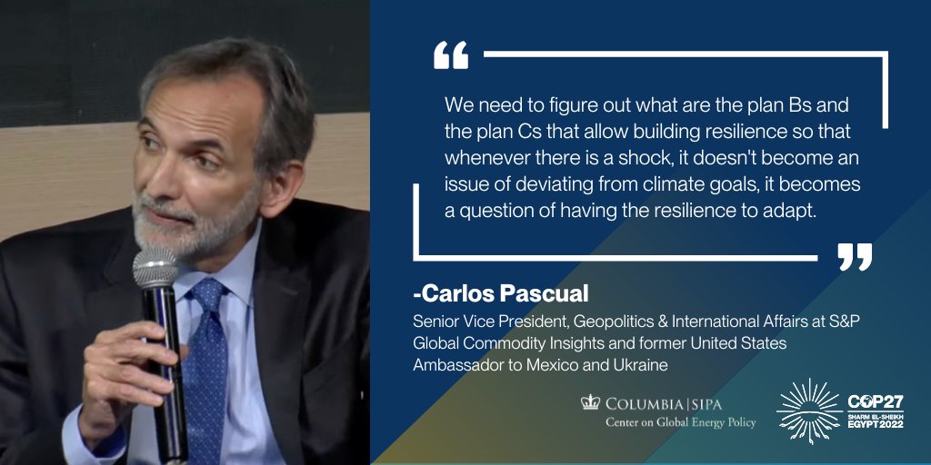 💬 @CarlosEPascual, Senior VP of Geopolitics & International Affairs at @SPGCI, explains the importance of adjusting climate action to geopolitical shocks. #COP27 Watch now: youtu.be/dBm-QEuiHzI.