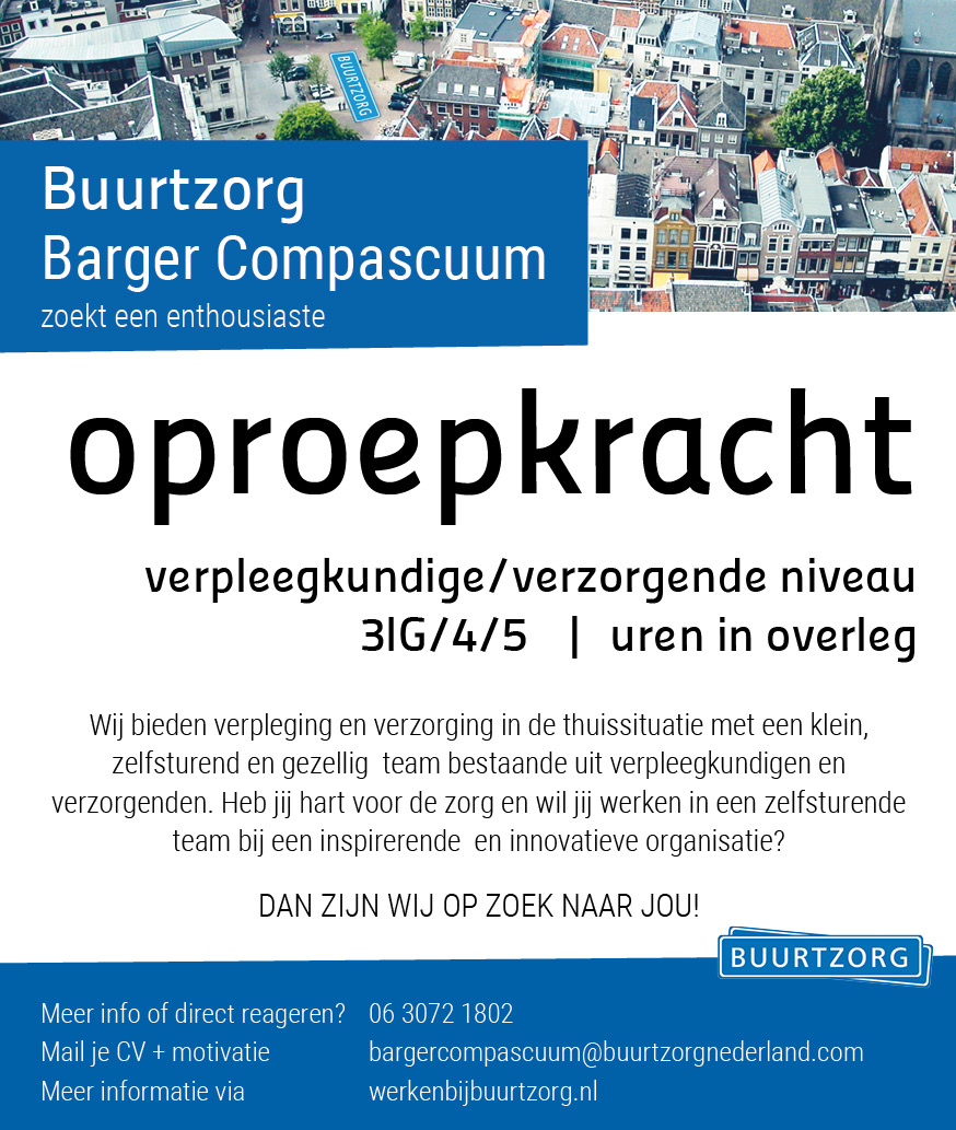 buurtzorg's tweet photo. #Buurtzorg #BARGERCOMPASCUUM zoekt een #enthousiaste #OPROEPKRACHT #verpleegkundige #verzorgende #ureninoverleg Heb jij #hartvoordezorg? Kom #werkenbijbuurtzorg Meer info via https://t.co/NayOidFXEJ https://t.co/J71Dbm1C1r