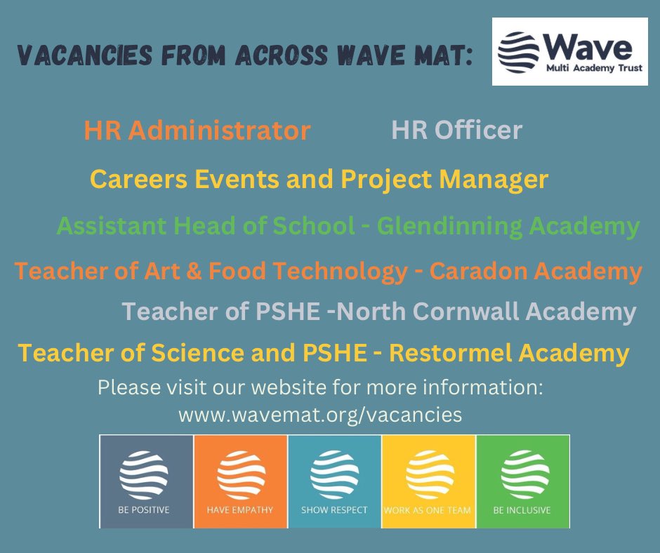 Check out our latest vacancies on our website wavemat.org/vacancies #CornwallJobs #DevonJobs #TeachingSouthWest #CornwallCareers