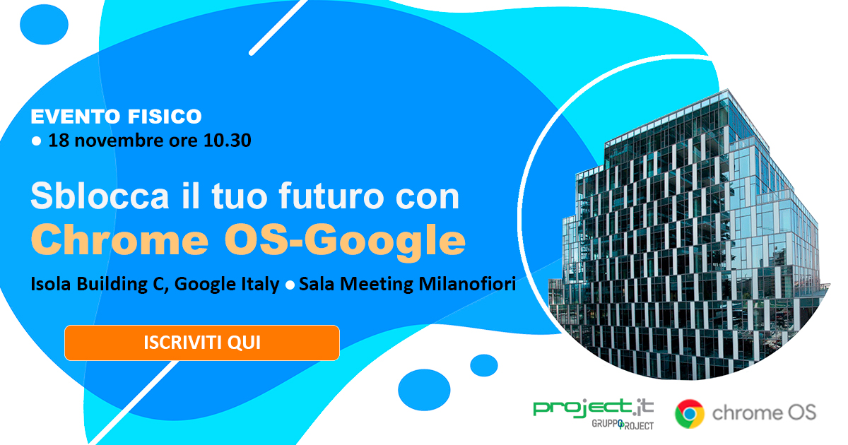 Scopri di più su Chrome OS-Google ed i servizi di #GruppoProject, partecipa all’evento del 18 novembre!
 
SALA MEETING MILANOFIORI - Isola Building C, Google Italy, Via Federico Confalonieri, 4 - 20124 #milano
✏ Iscriviti subito! bit.ly/3VLQAcK