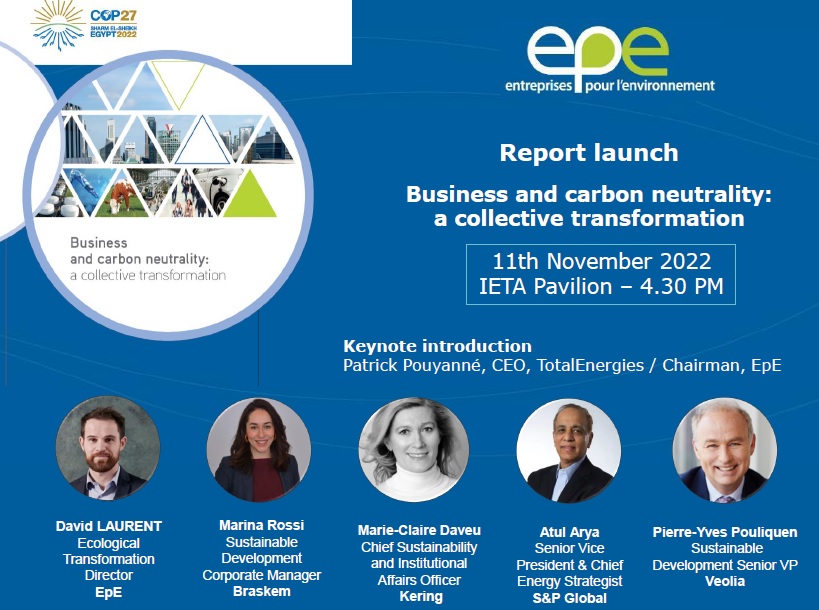 📢 #COP27 - Join @epe_asso this Friday to learn more about the corporate transformations behind the #NetZero 📆 Friday 11th, 4.30-6PM, IETA Pavilion, Blue zone, Sharm El Sheik