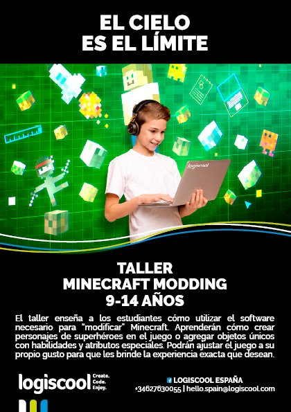LogiscoolE's tweet image. A tu hij@ le gusta #Minecraft❓En el #taller de #MinecraftModding de #Logiscool, le enseñaremos a hacer #mods creando nuevos objetos y personajes 🙌👾🤖Tu hij@ aprenderá a utilizar programas de #diseño3D y de #modding, introduciéndose en los fundamentos de la #programación 👩‍💻👨‍💻