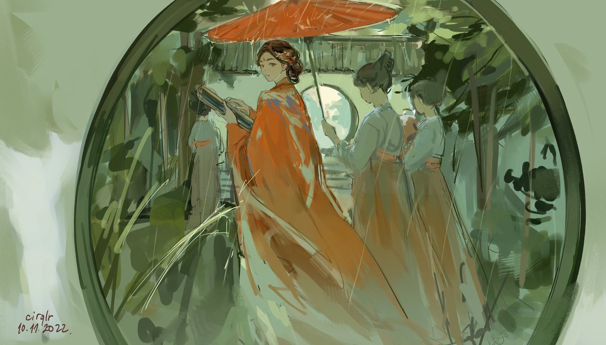 umbrella multiple girls chinese clothes hanfu rain holding holding umbrella  illustration images