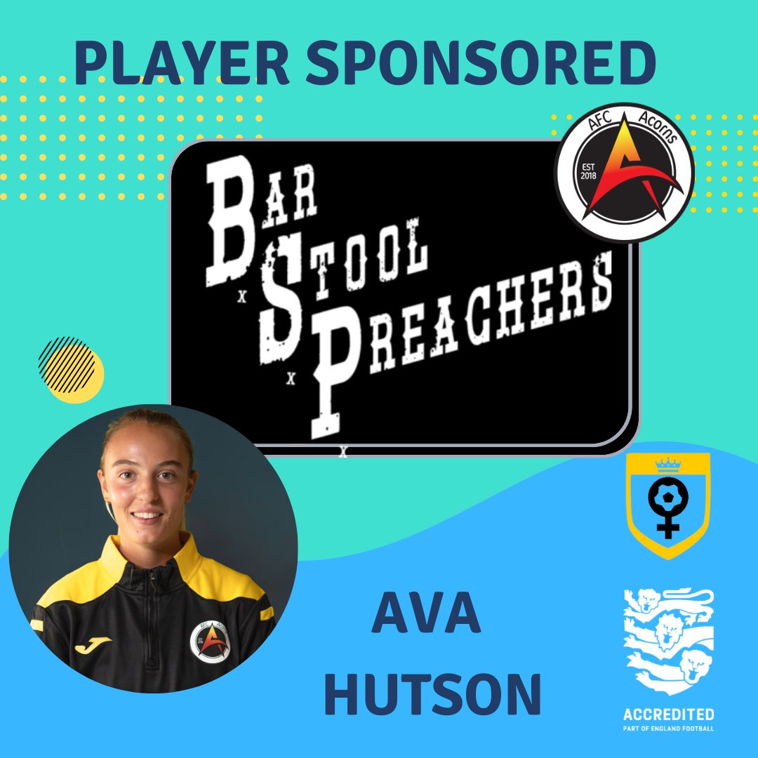 🚀𝙋𝙇𝘼𝙔𝙀𝙍 𝙎𝙋𝙊𝙉𝙎𝙊𝙍𝙀𝘿 | Special thanks to the Bar Stool Preachers who will be supporting the local women and girls' game and sponsoring Ava Hutson during the 2022/23 season. Thank you ⚽️#UTN

#womensfootball #surreyfa #afcacorns #acornswomans #mytoptrumps #hergametoo