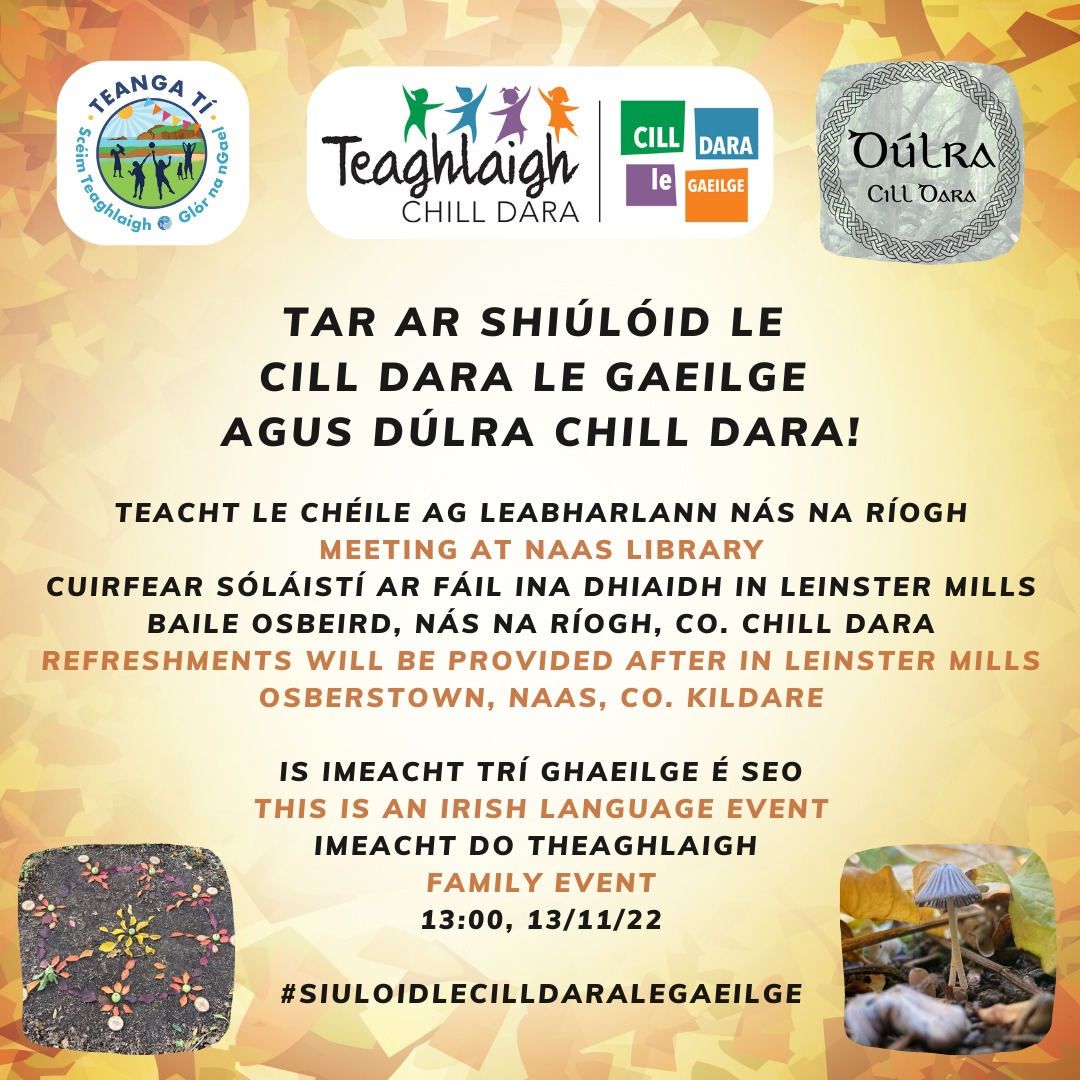 Siúlóid dúlra do theaghlaigh Dé Domhnaigh. Cláraigh anseo: tickettailor.com/events/cilldar… @TeangaTi @SpraoiBAC @CillDaraGaeilge @NaasBall #Gaeilge #CillDara #teaghlaigh