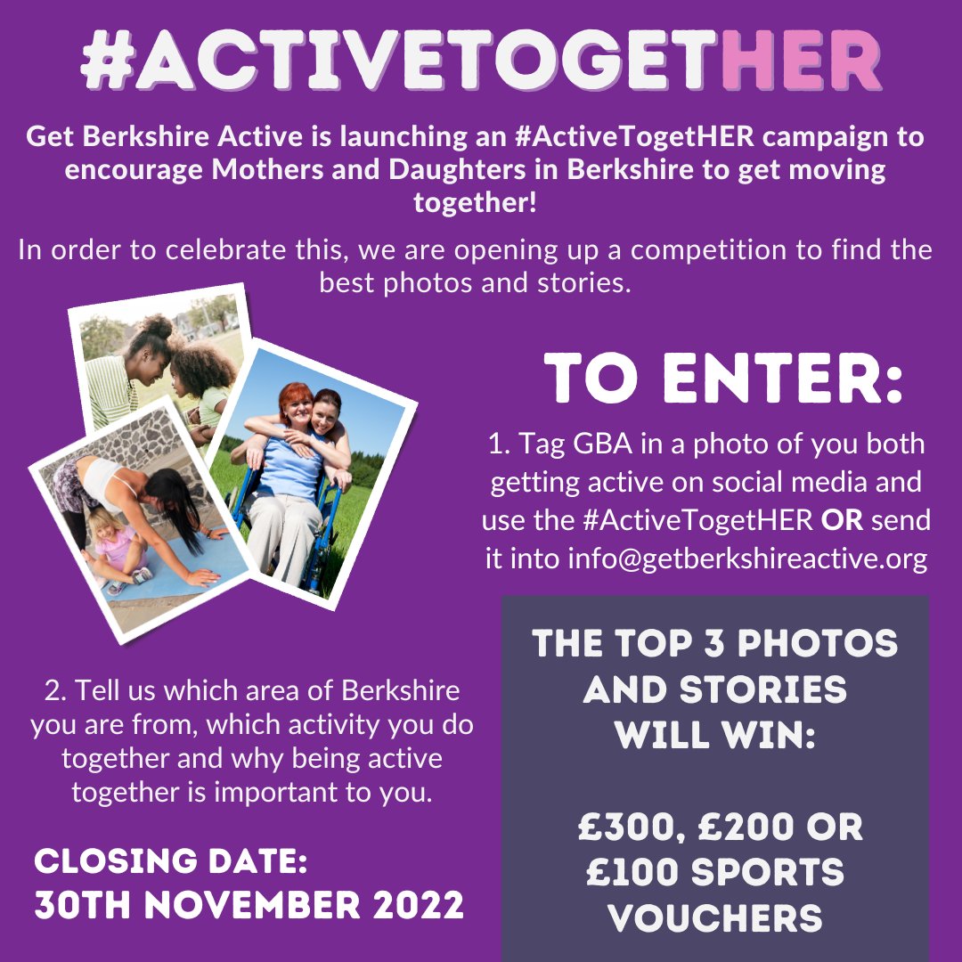 GetBerksActive's tweet photo. We're loving the brilliant #ActiveTogetHER stories we're receiving! Mothers &amp; Daughters moving together is a great way to inspire action &amp; break down some of the barriers that affect women and girls! Read about our campaign &amp; be part of the movement: https://t.co/2gMRxVAAWC https://t.co/DCCkHwGvC7