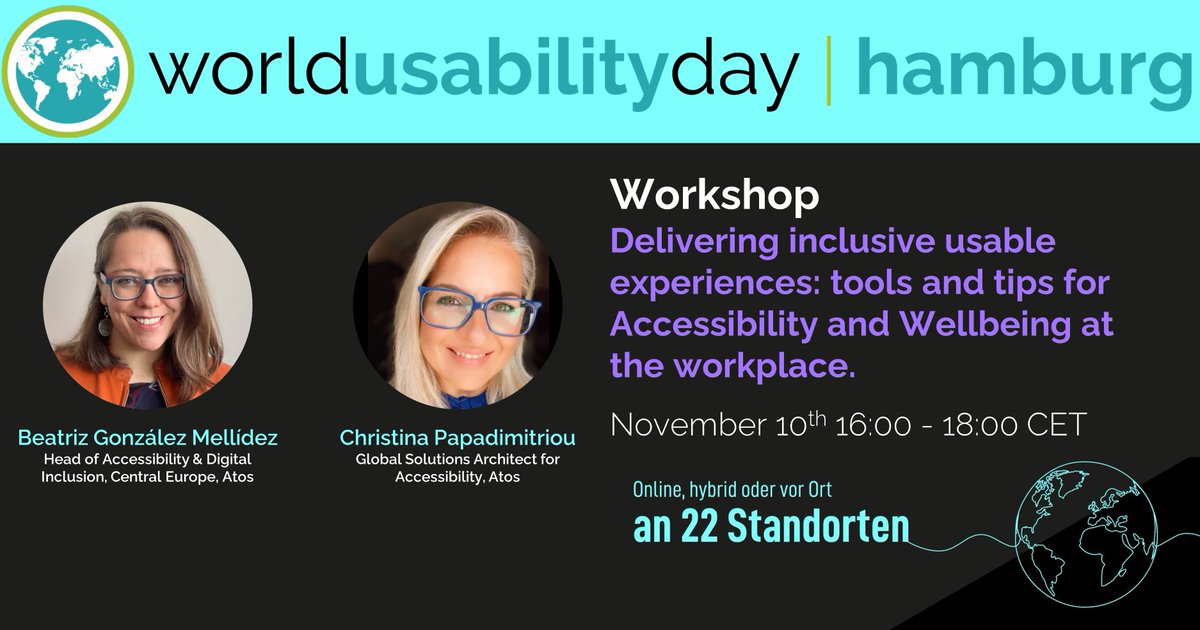 christinapap's tweet photo. Join us @b_atish & @christinapap to our workshop.
When: 10-Nov at 16:00 CET
Where: online
https://t.co/JFphwUG17w
@Atos @Atos_DE @eparoUX
#wud2022 #wud #usability #accessibility #a11y #inclusion #disabilityInclusion #digitalInclusion #Atos #YourExpert https://t.co/Jzjnqtgjxp