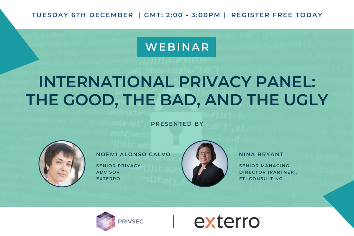 PrivSecEvents's tweet photo. International Privacy Panel: The Good, The Bad, And The Ugly

📆 Tuesday 6th December | GMT: 2:00 - 3:00PM | + On-Demand Recording

➡️ Register free today - https://t.co/5RBQnGmoCG

#DataPrivacy #Security #DataProtection #PrivSec #Webinar https://t.co/kof6OnJEAb