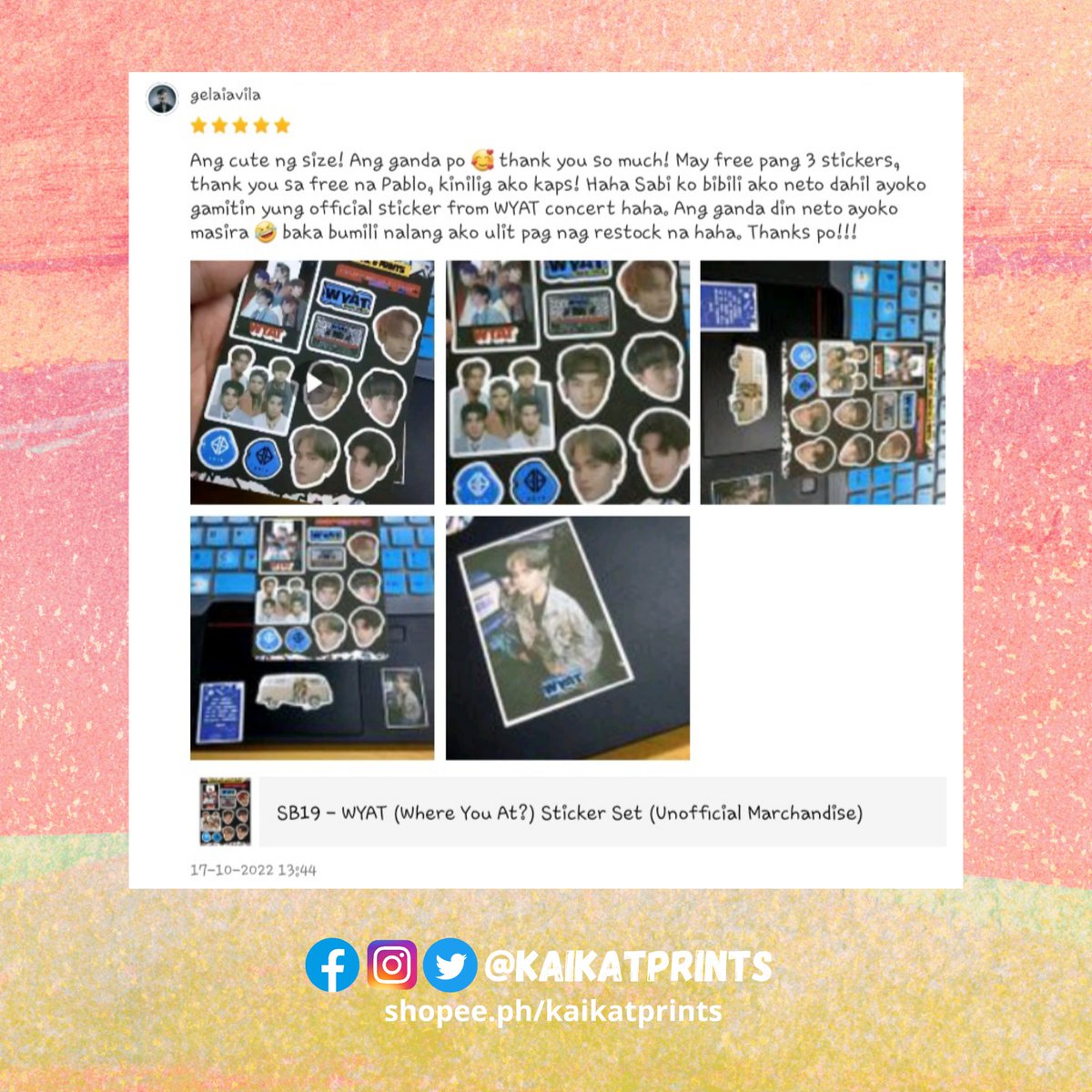 kaikatprints's tweet photo. Thank you for trusting our shop! 🥰

#SB19 #photocards #photocard #bubblehead #cupsleeve #thankyoucard #sticker #stickers #namedecals #handbanner #circlecard #memopad #prints #printshop #stickershop  #review #recommendation #satisfiedcustomer #kaikatprints #feedback https://t.co/D00ByhnvGK