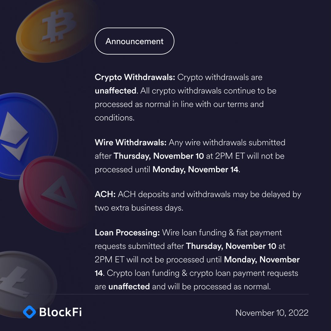 Silvergate, our US-based banking partner, will be observing the federal  holiday (Veterans Day) on November 11. As a result of this planned  third-party closure, ACH and Wire transactions scheduled for 11/11 will