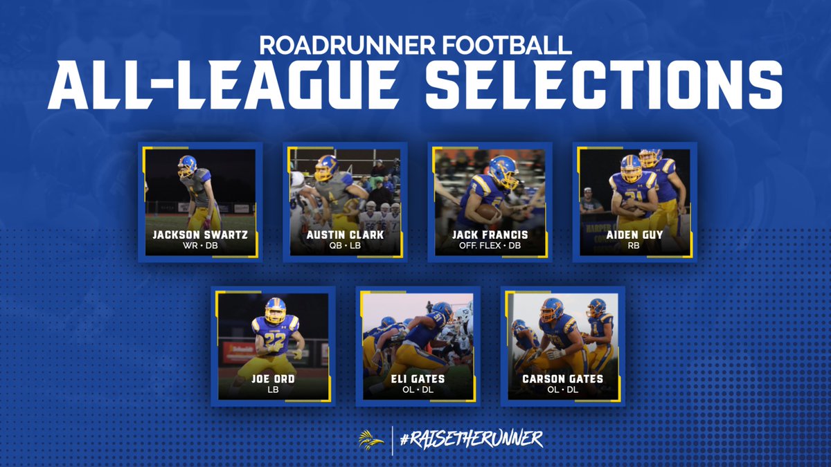 Congratulations to all of our players on being recognized for their efforts both on and off the field. 
#1 Swartz: 2T WR &amp; DB
#4 Clark: HM QB &amp; 2T LB
#5 Francis: 2T Off. Flex &amp; 1T DB
#21 Guy: 1T RB
#22 Ord: HM LB
#51 Gates: 1T OL &amp; DL
#79 Gates: 2T OL &amp; DL